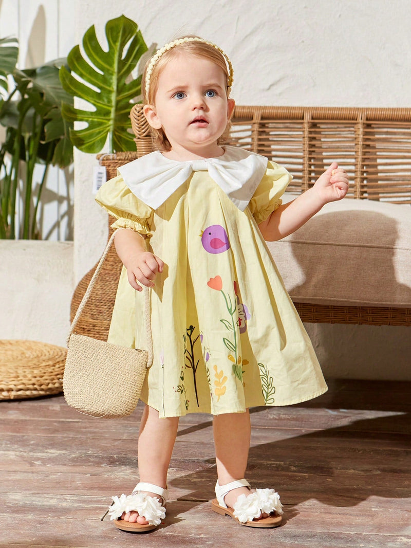 Vestido Bata Amarelo com Gola Laço