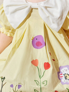 Vestido Bata Amarelo com Gola Laço