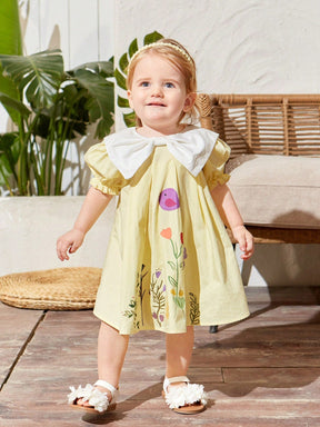 Vestido Bata Amarelo com Gola Laço