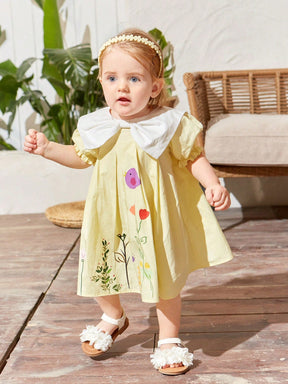 Vestido Bata Amarelo com Gola Laço