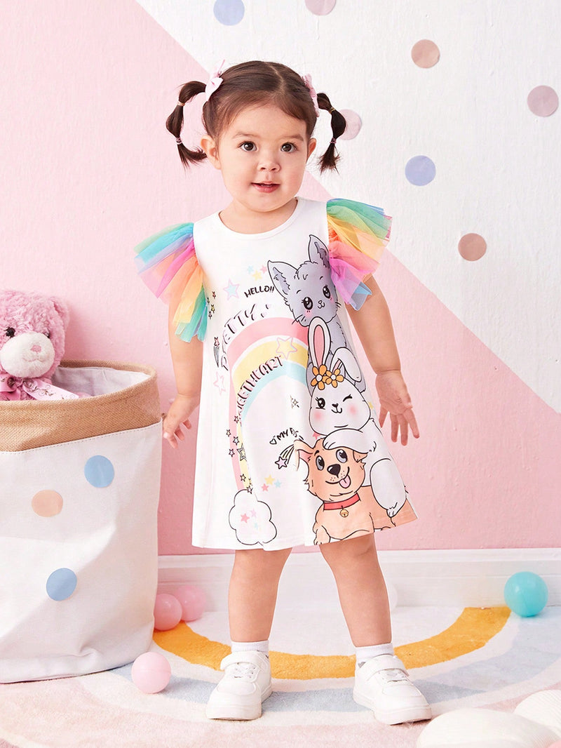 Vestido Camiseta Arco-íris com Personagens