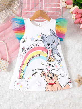 Vestido Camiseta Arco-íris com Personagens