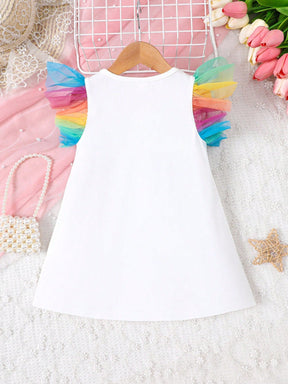 Vestido Camiseta Arco-íris com Personagens