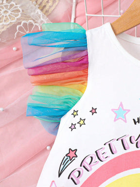 Vestido Camiseta Arco-íris com Personagens