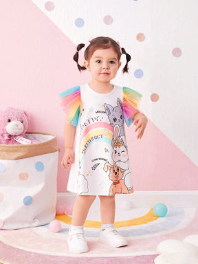 Vestido Camiseta Arco-íris com Personagens