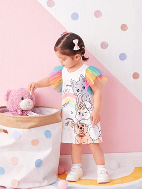 Vestido Camiseta Arco-íris com Personagens