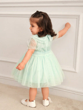 Vestido Bebê Floral Verde Fit e Flare