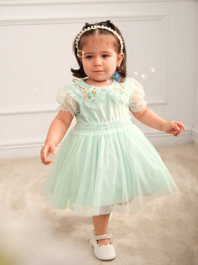Vestido Bebê Floral Verde Fit e Flare