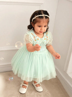 Vestido Bebê Floral Verde Fit e Flare