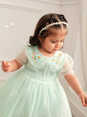 Vestido Bebê Floral Verde Fit e Flare