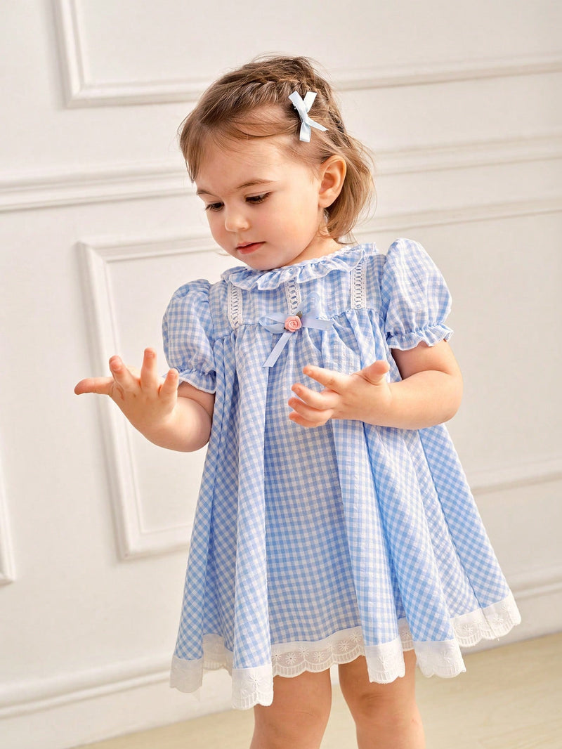 Vestido Bebê Bata Xadrez Azul