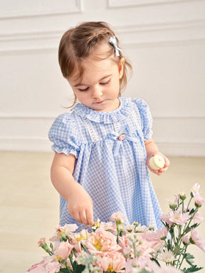 Vestido Bebê Bata Xadrez Azul