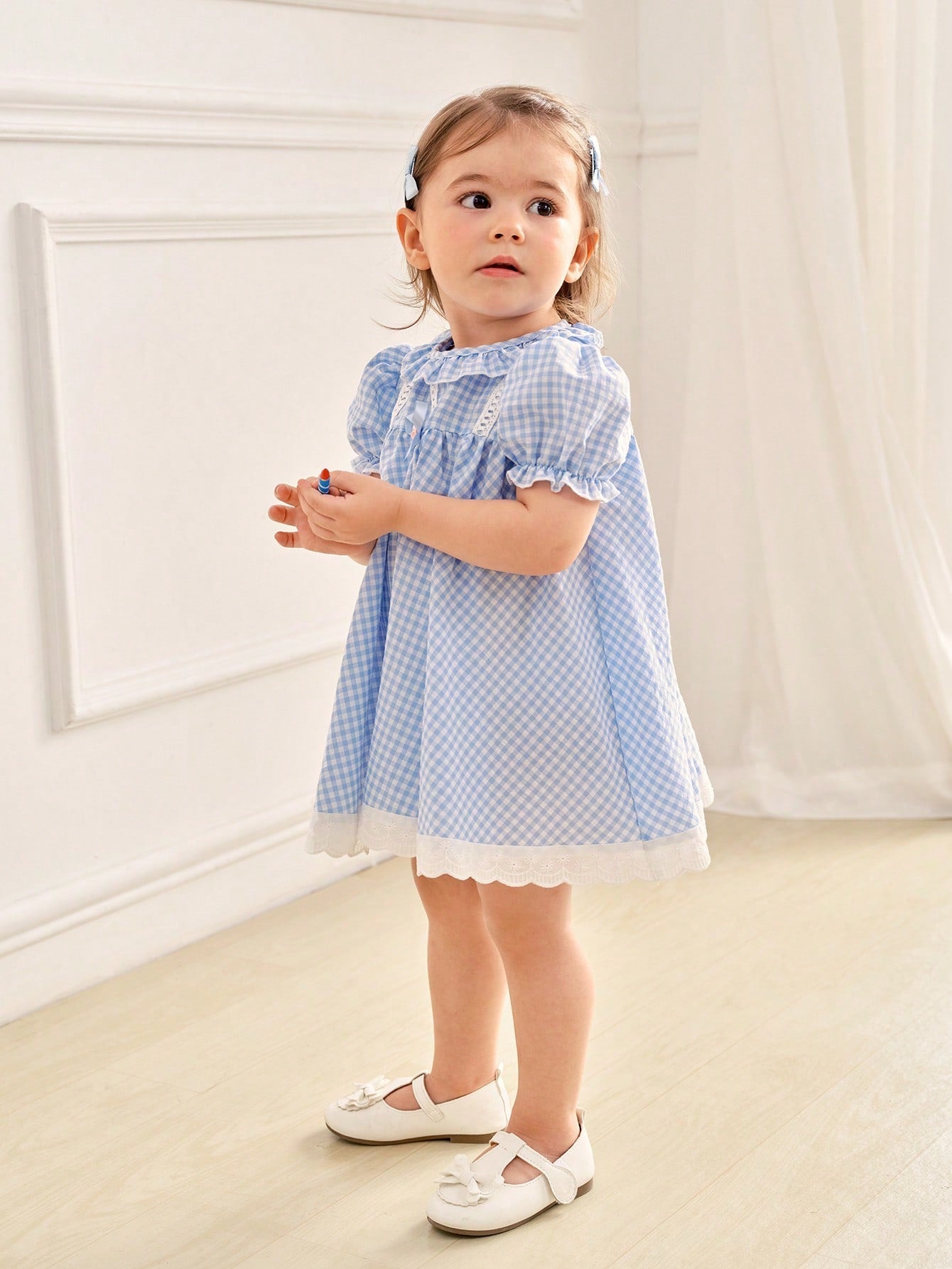 Vestido Bebê Bata Xadrez Azul