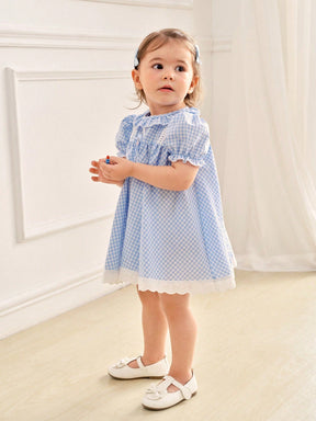 Vestido Bebê Bata Xadrez Azul
