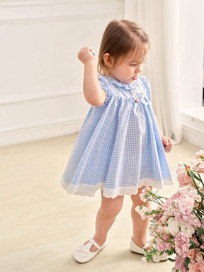 Vestido Bebê Bata Xadrez Azul