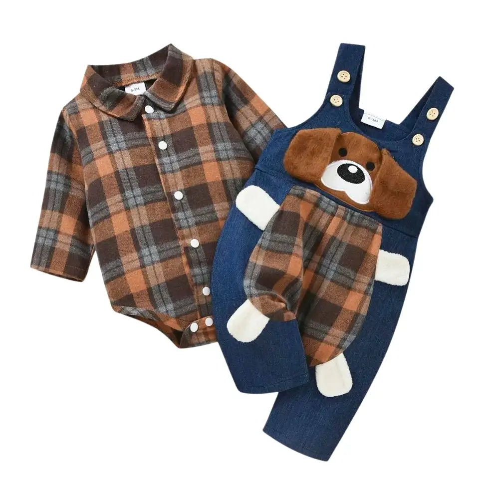 Conjunto Camisa Xadrez e jardineira