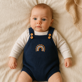 Jardineira Azul Marinho Tricot  Arco Íris