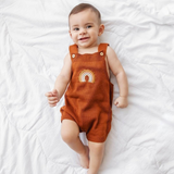 Jardineira Marrom Tricot Arco Íris