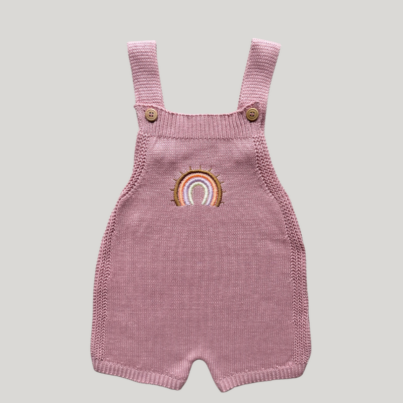 Jardineira Rosa Tricot  Arco Íris