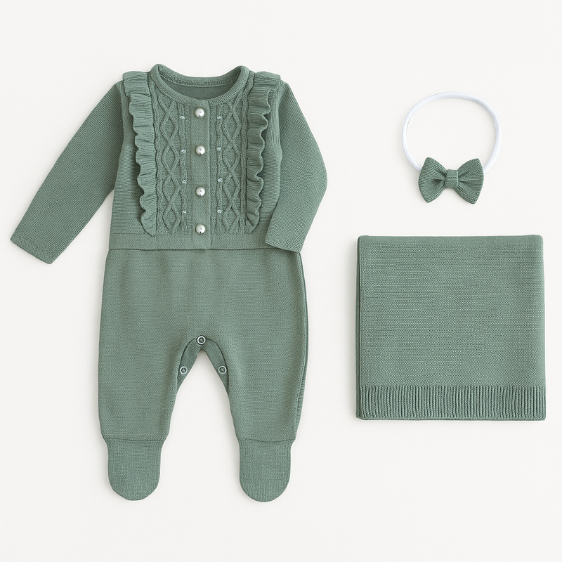 Kit Saída Maternidade Tricot Loren Green