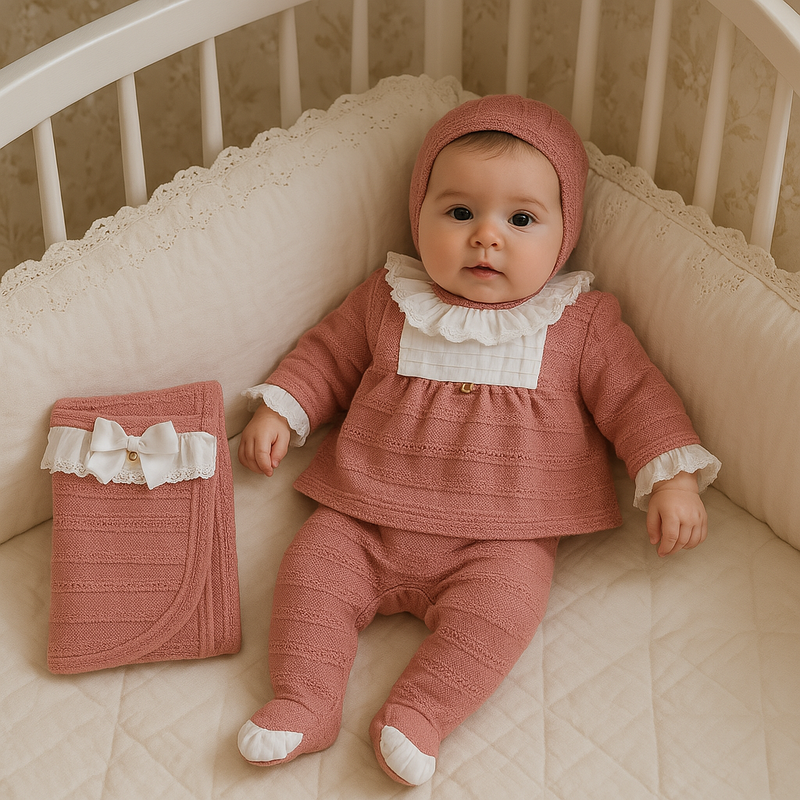 Kit Saída Maternidade Tricot Princess Rose - 3 Peças de Puro Encanto