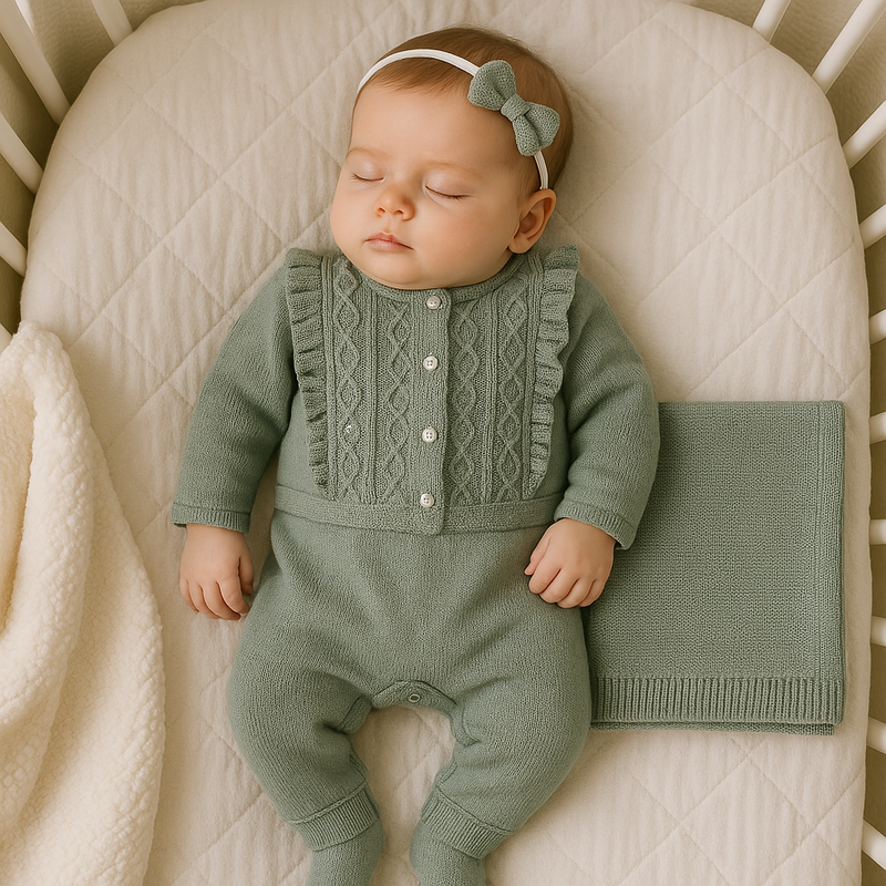 Kit Saída Maternidade Tricot Loren Green