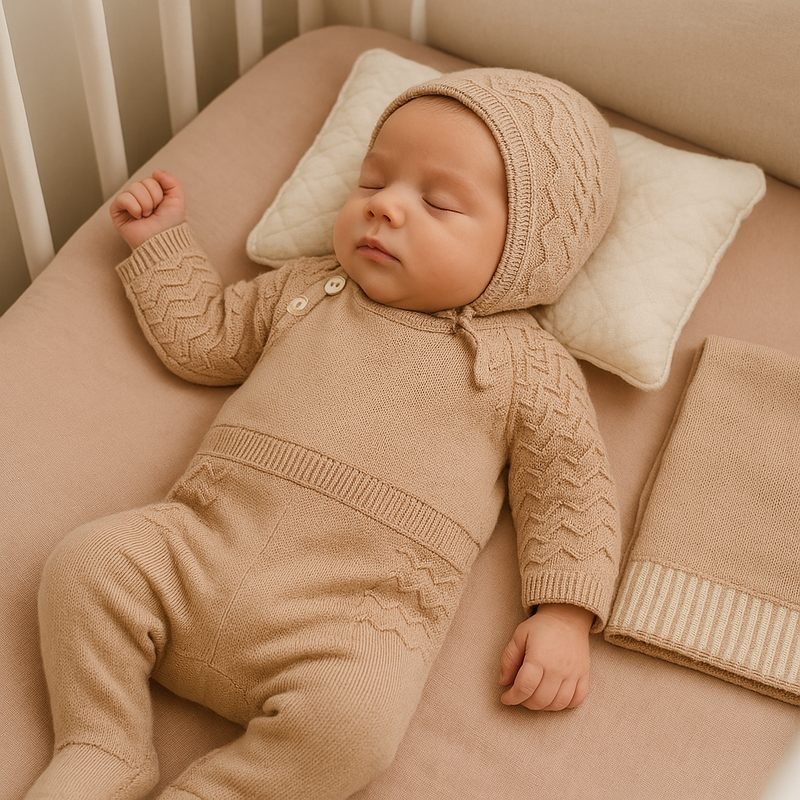 Kit Saída Maternidade Tricot Vintage Caramelo