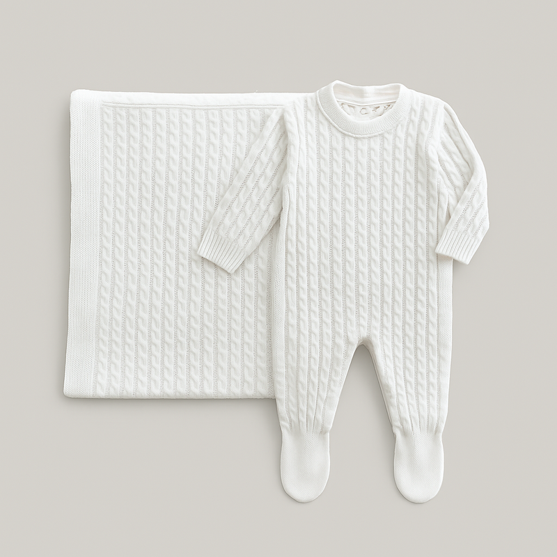 Kit Saída Maternidade Tricot Trançado Off White
