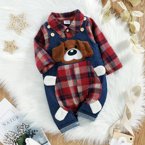 Conjunto Camisa Xadrez mais Jardineira Doggy