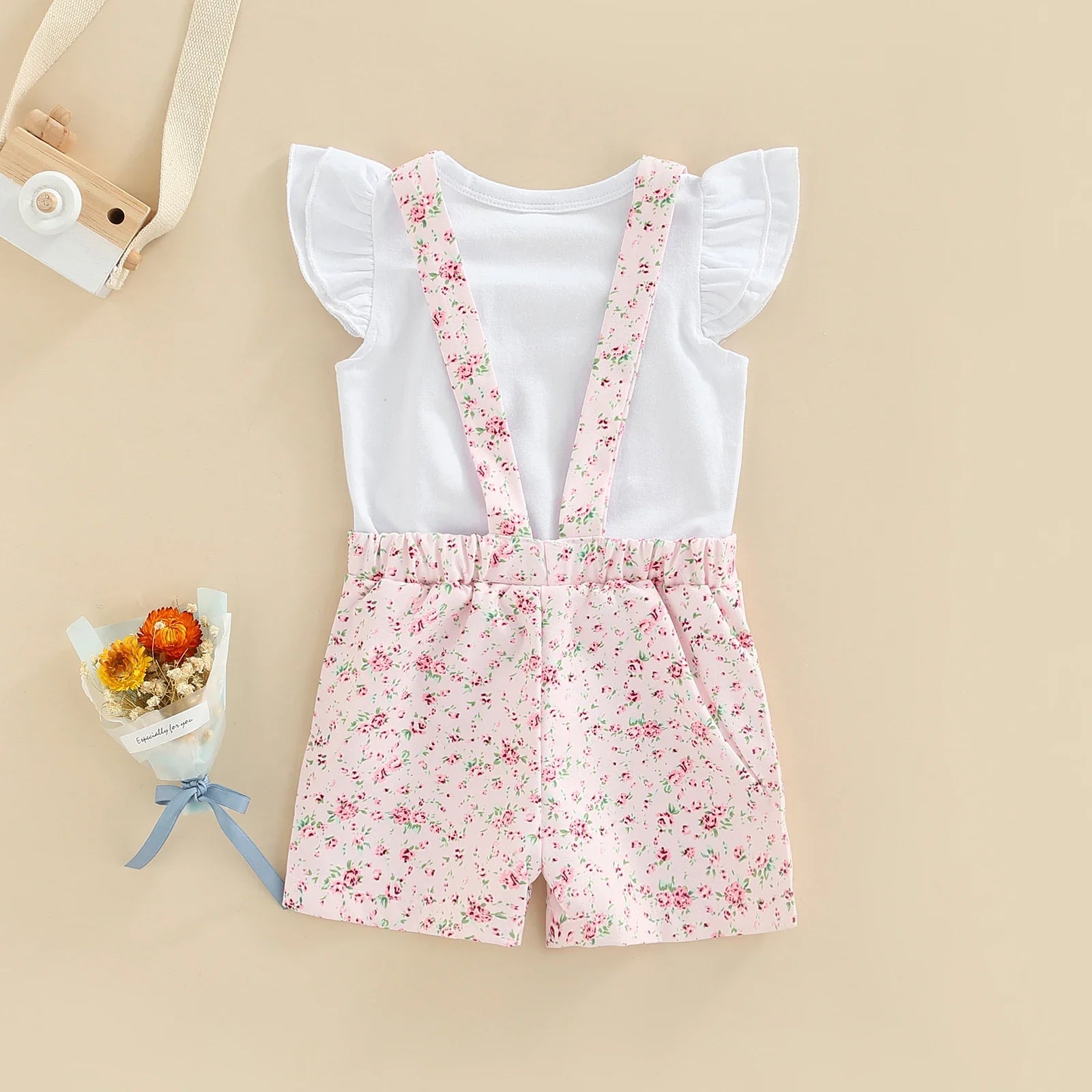 Jardineira Infantil Flor de Algodão Conjunto Pureza
