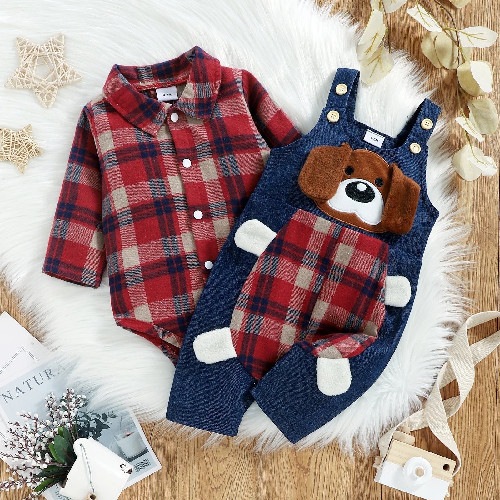 Conjunto Camisa Xadrez mais Jardineira Doggy