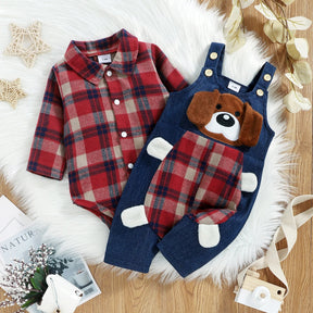Conjunto Camisa Xadrez mais Jardineira Doggy