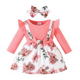 Vestido Jardineira Flores e Lacinho