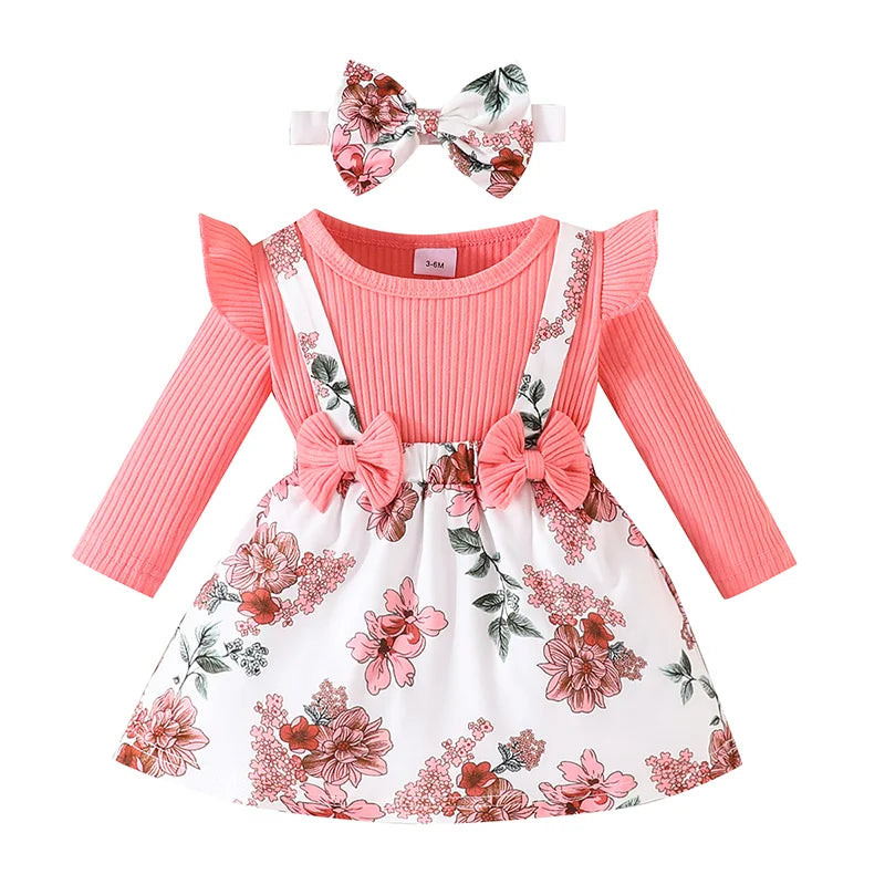 Vestido Jardineira Flores e Lacinho