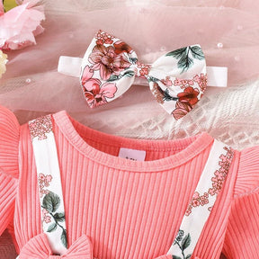Vestido Jardineira Flores e Lacinho