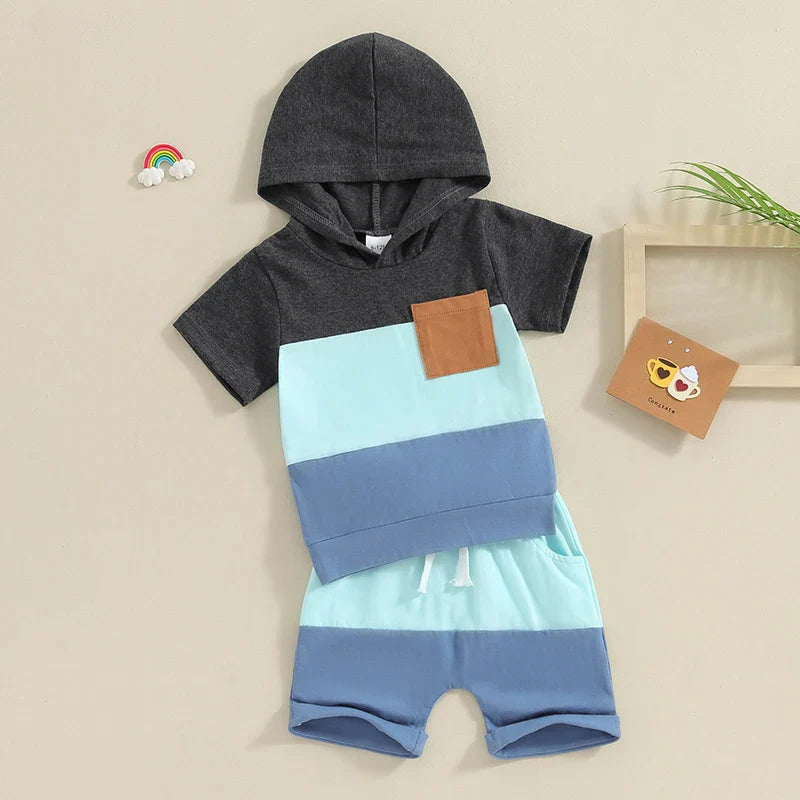 Camiseta com Capuz e Bermuda - 6 meses a 3 anos