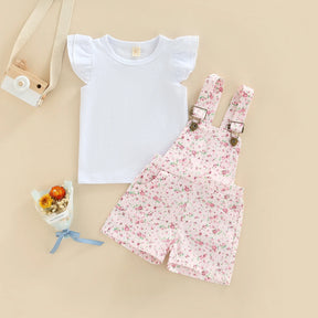 Jardineira Infantil Flor de Algodão Conjunto Pureza