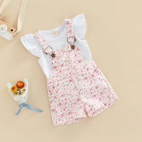 Jardineira Infantil Flor de Algodão Conjunto Pureza