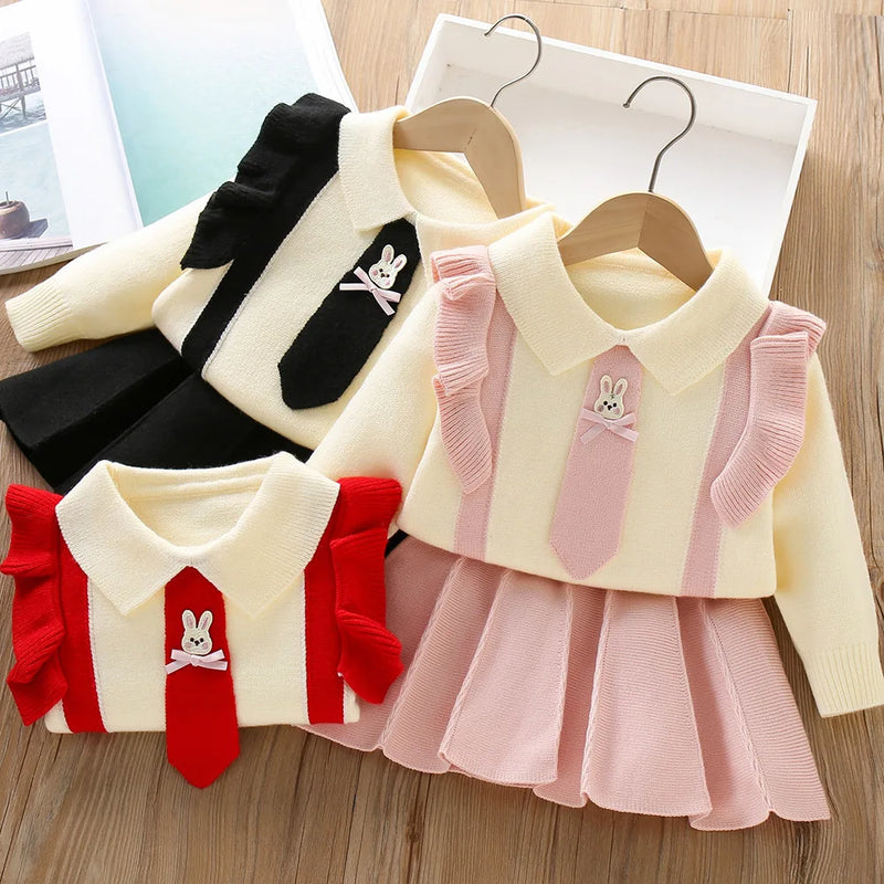 Conjunto Infantil Tricô e Saia Plissada Bunny