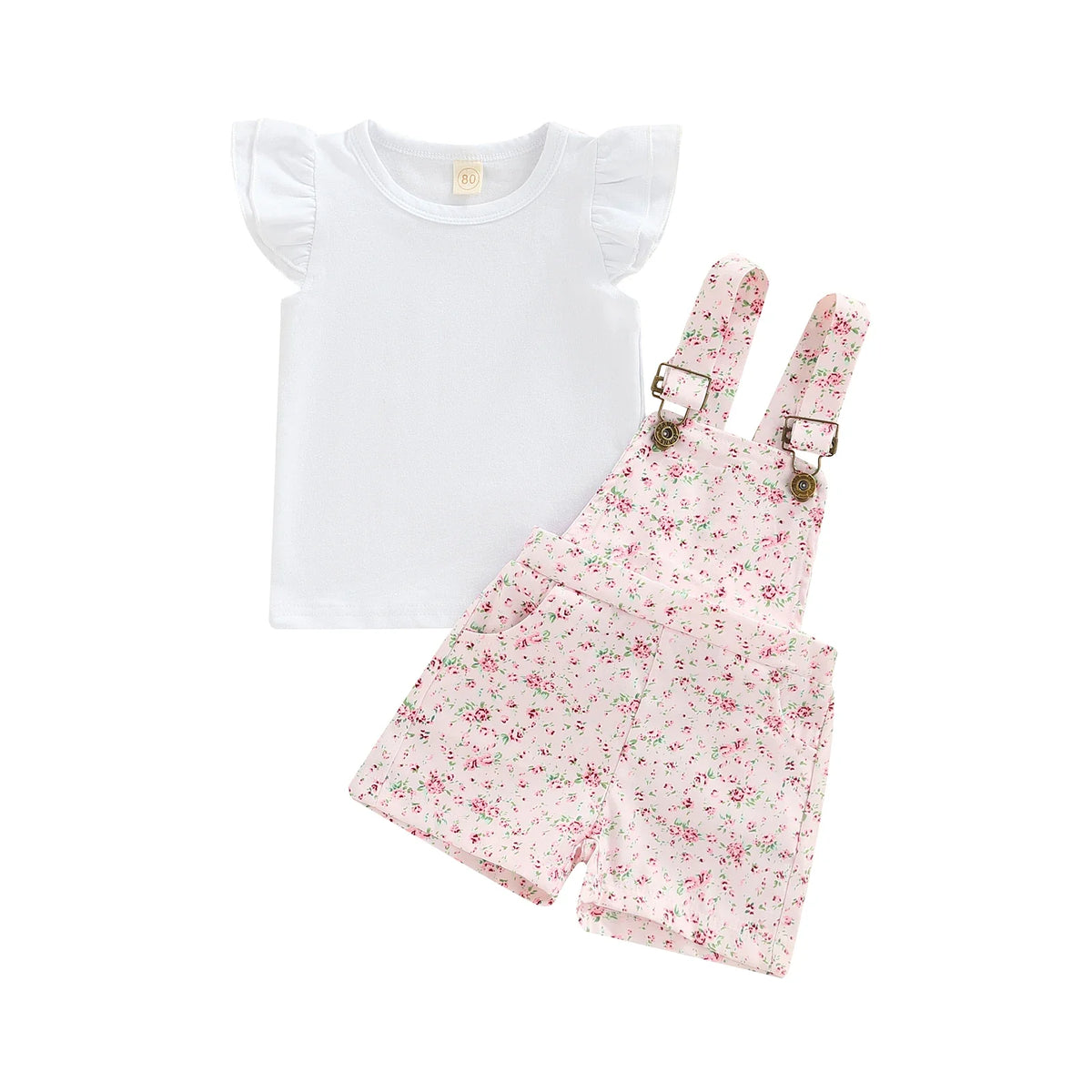 Jardineira Infantil Flor de Algodão Conjunto Pureza