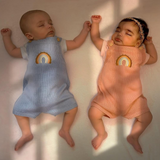 Jardineira Rosa Tricot  Arco Íris