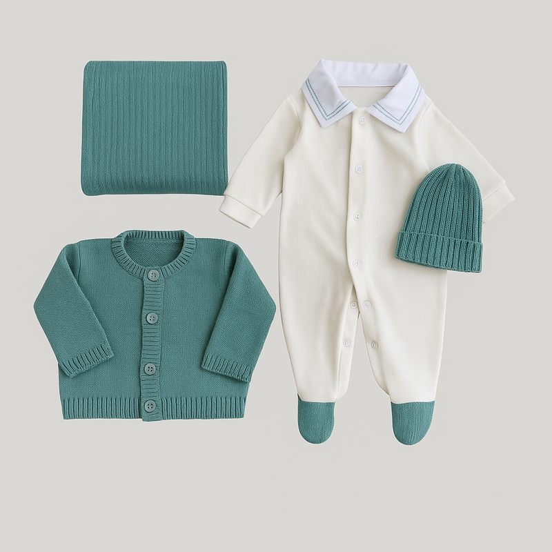 Kit Saída Maternidade Tricot Menta 4 Peças
