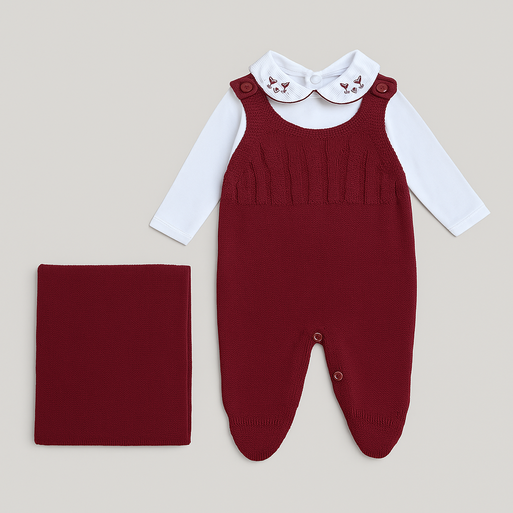 Kit Saída Maternidade 3 Peças Tricot Flowers Bordô